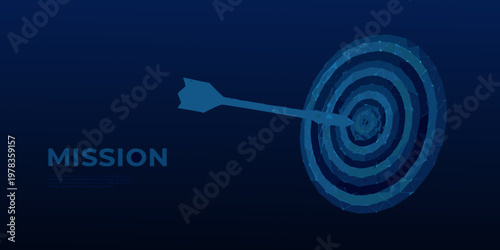 A blue polygonal dartboard hit with an arrow representing a mission