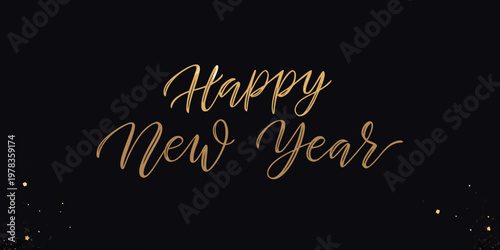 Elegant golden happy new year calligraphy on a dark background