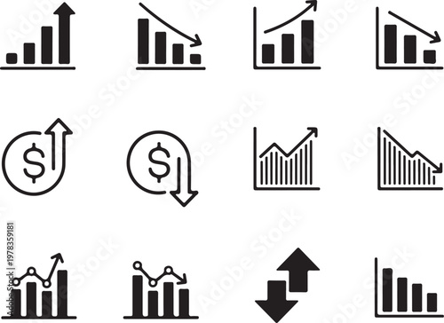 Vector graphic illustration of various business and finance icons