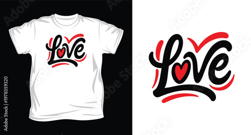 A white t-shirt with a love design on it