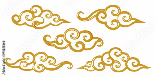 Golden asian clouds a set of stylized traditional decorative elements