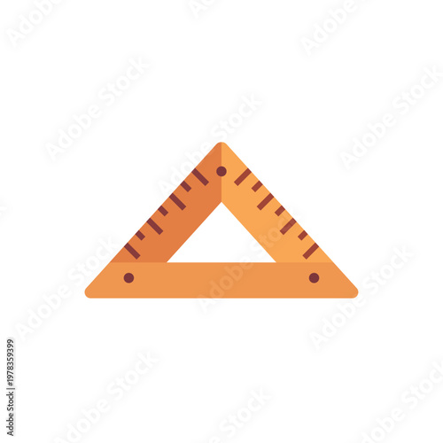 wooden triangular ruler, school geometry, colorful vector flat style illustration