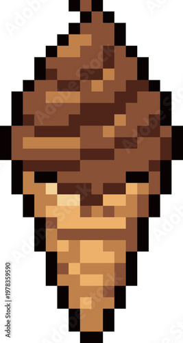 Chocolate Ice Cream Cone Pixel Art