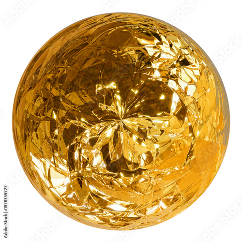 Faceted Golden Orb – Luxurious Abstract Sphere, Radiant gold sphere with dazzling faceted reflections; opulent, high-impact element for branding, posters, and premium UI designs.