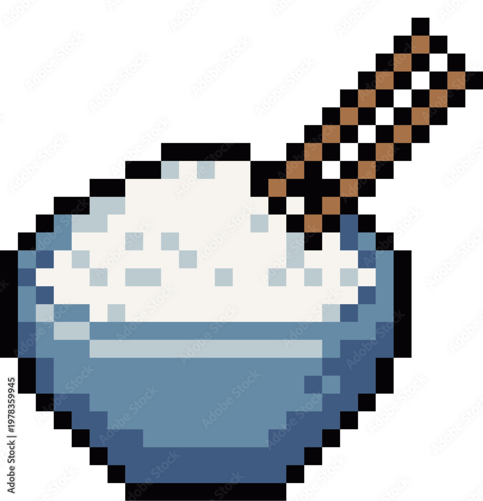 Fototapeta premium Pixel Art White Rice Food Illustration