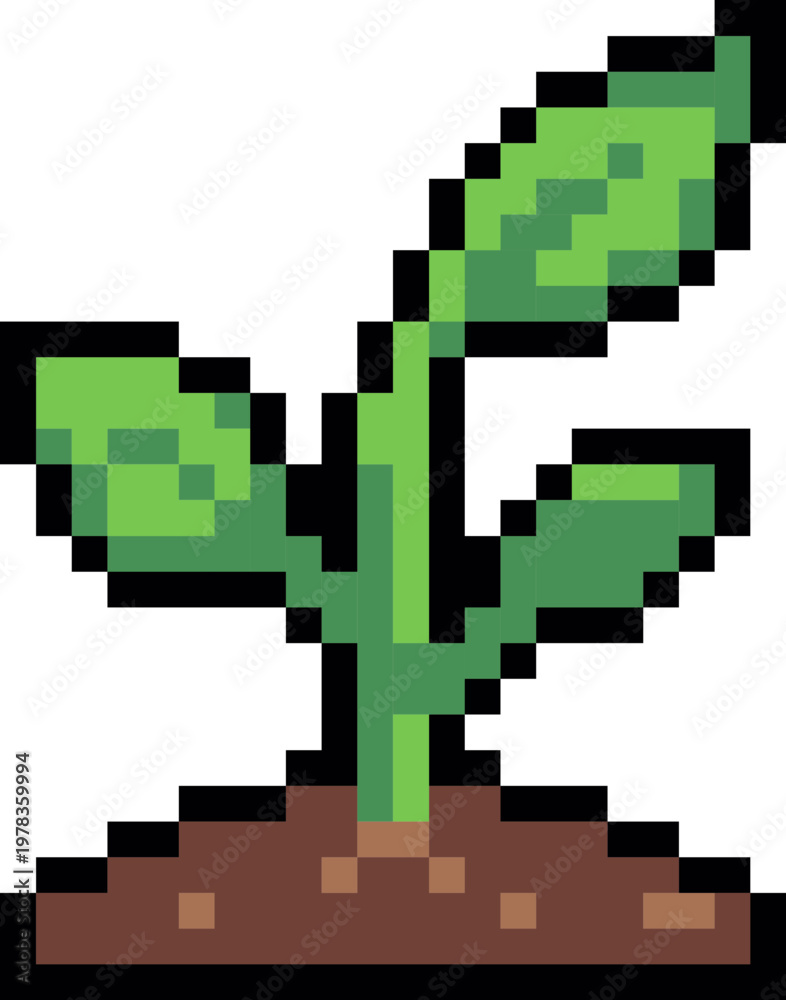 Obraz premium Pixel Art Sprout Plant Growth Illustration