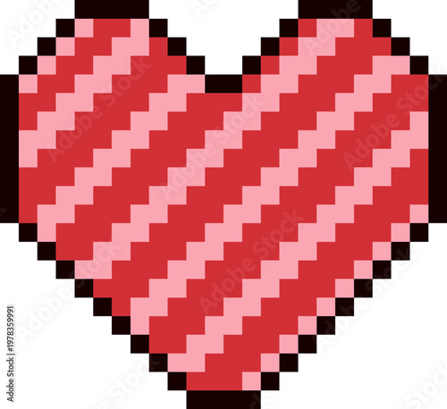 Pixel Art Striped Heart Symbol Illustration