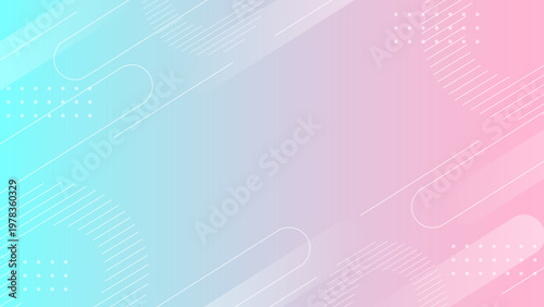 ゆめかわいいピンクと水色のグラデーション背景 メンフィス幾何学デザイン 横長16:9のSNSやサムネイルに最適