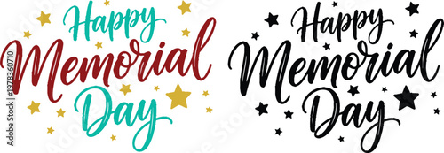 Festive happy memorial day typography with stars and confetti