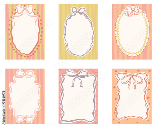 Vintage feminine frame collection with cute bows and stripes for wedding invitations and scrapbooking ephemera