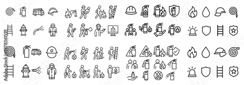 Safety icons with fire helmet ladder outline