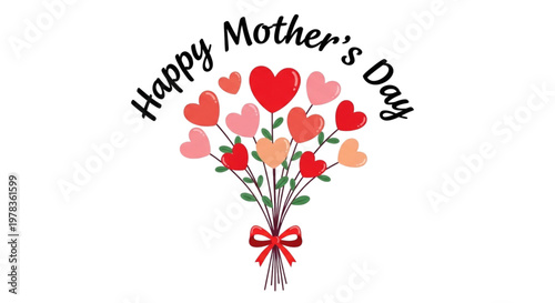 Happy Mother's Day Heart Bouquet for Greeting Cards, Gifts, and Celebrations