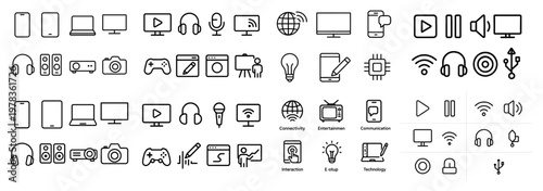 Technology icons with phone laptop monitor outline