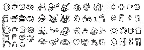 Breakfast icons with cup toast egg bowl minimal