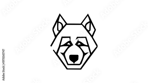 Minimalist dog head logo design, abstract geometric akita or husky icon, vector line art animal symbol isolated on white