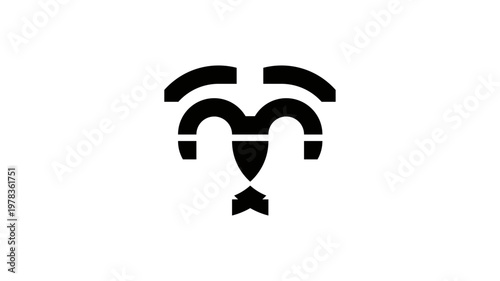 Minimalist ram head logo design, abstract geometric aries zodiac icon, vector symmetric animal symbol isolated on white