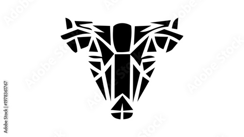 Minimalist bull head logo design, abstract geometric taurus zodiac icon, vector polygon animal symbol isolated on white