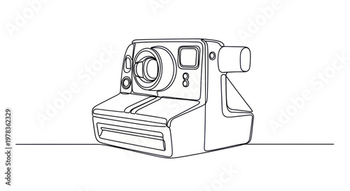 Retro Instant Camera Line Art Drawing, Vintage Photography Icon, Minimalist Style