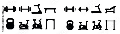 Fitness icons with dumbbell treadmill bike bold