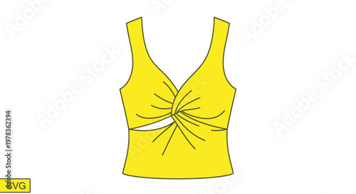 Yellow twisted knot tank top, v-neck sleeveless shirt, fashion illustration