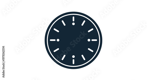 Minimalist Dark Blue Clock Face Icon, Abstract Time Symbol with White Markings