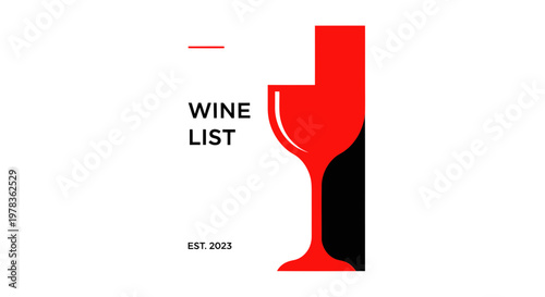 Modern Wine List Design with Red Glass Silhouette and Typography