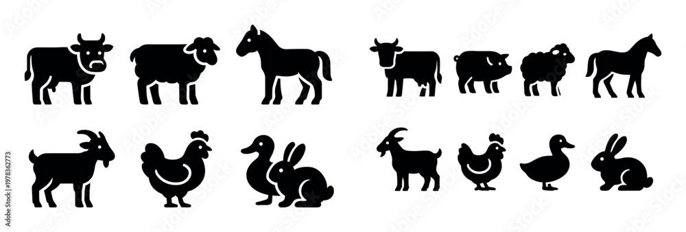 Fototapeta premium Farm icons with cow sheep horse simple