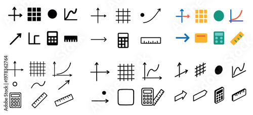 Analytics icons with chart calculator ruler minimal