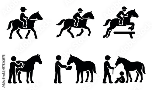 Equestrian icons with horse rider groom minimal