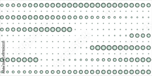 Abstract geometric pattern with variable green circles on white background
