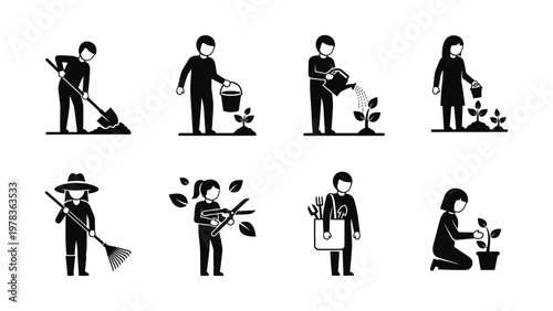 People engaged in gardening activities.