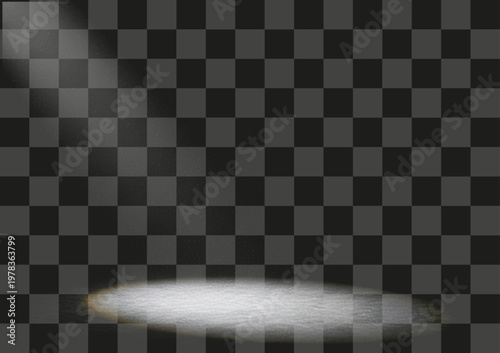 Spotlight light beam shining on floor isolated on transparent background dust particles stage effect