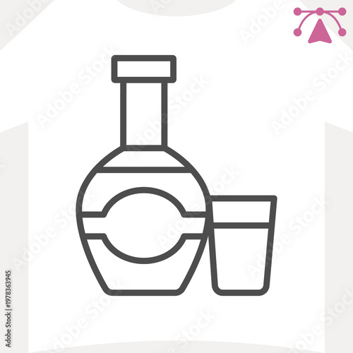 Bottle of cognac and glass line icon, alcohol drink concept. Vector graphics. Whisky bottle sign and editable stroke, outline style icon for mobile or web design.