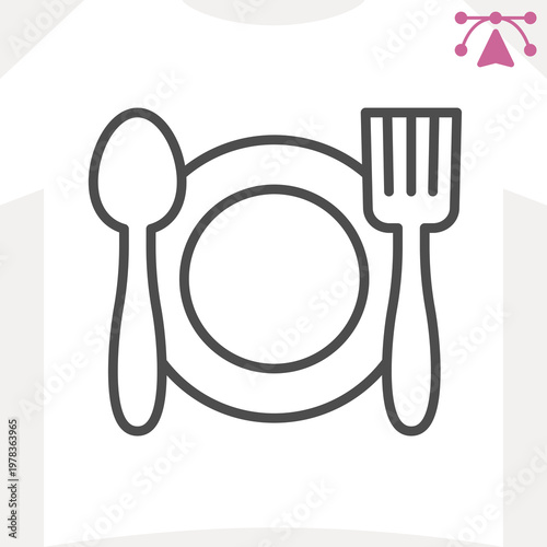 Ceramic plate and spoon with fork line icon, tableware concept. Vector graphics. Dishware and platter sign and editable stroke, outline style icon for mobile or web design.