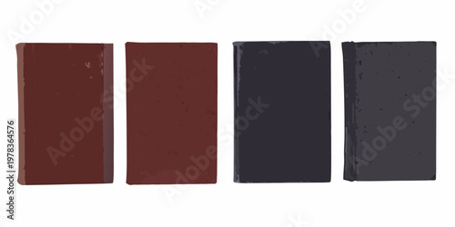 Four rectangular books stand in a row displaying varying shades