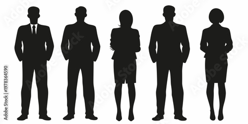 Silhouettes of five people standing in a row facing forward