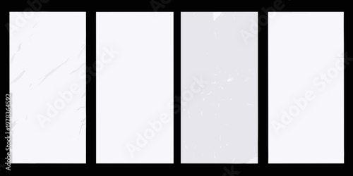 Four vertical panels displaying subtle textured white marble patterns