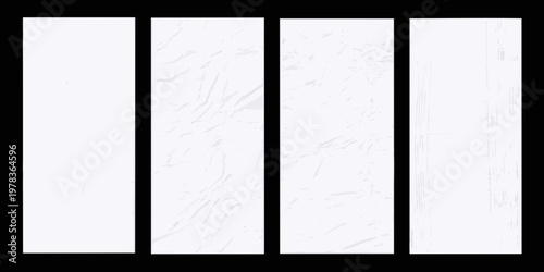 Four vertical panels displaying a white marble texture pattern