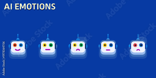 Ai emotions depicted through a series of robotic faces with varied expressions