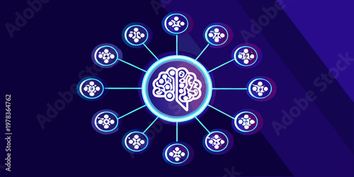 Artificial intelligence concept with a brain and connecting nodes display