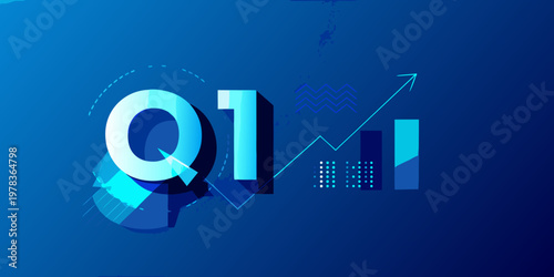Q1 growth illustrated with a rising graph and modern design elements