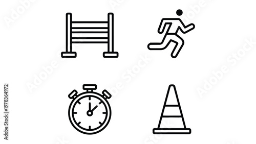 Sport Icons Set: A collection of simple, black-and-white icons illustrating track and field, offering visual cues for sports themes.