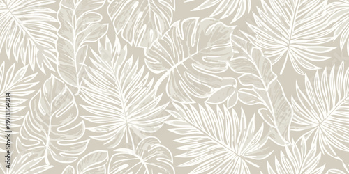 Foto Subtle tropical leaf pattern in neutral beige and white tones