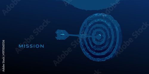A blue dartboard with a single dart and the word mission visible