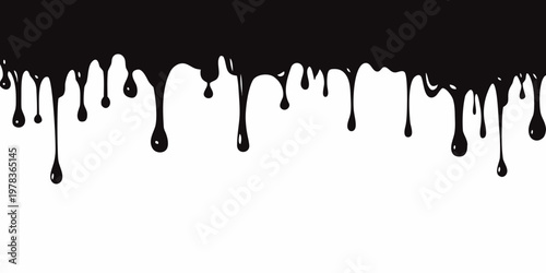 Black ink drips and flows across a stark white background