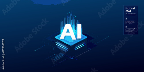 Abstract representation of artificial intelligence with a futuristic data cube