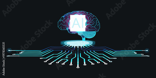 Artificial intelligence concept a brain connected to a circuit board