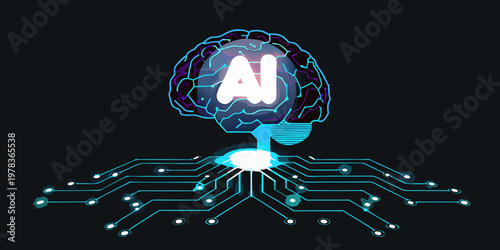 Artificial intelligence concept a brain illuminated with digital connections