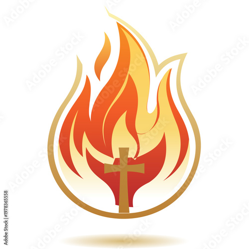 Christian Cross in Flames of Fire Symbolizing Holy Spirit