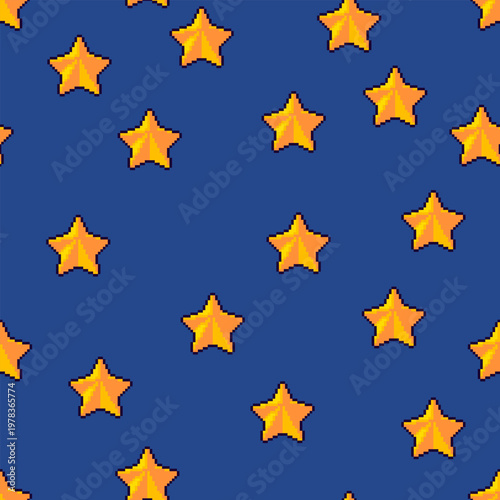 Seamless pixel star pattern dark background